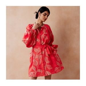 Banana Republic Embroidered Shirt Dress Red